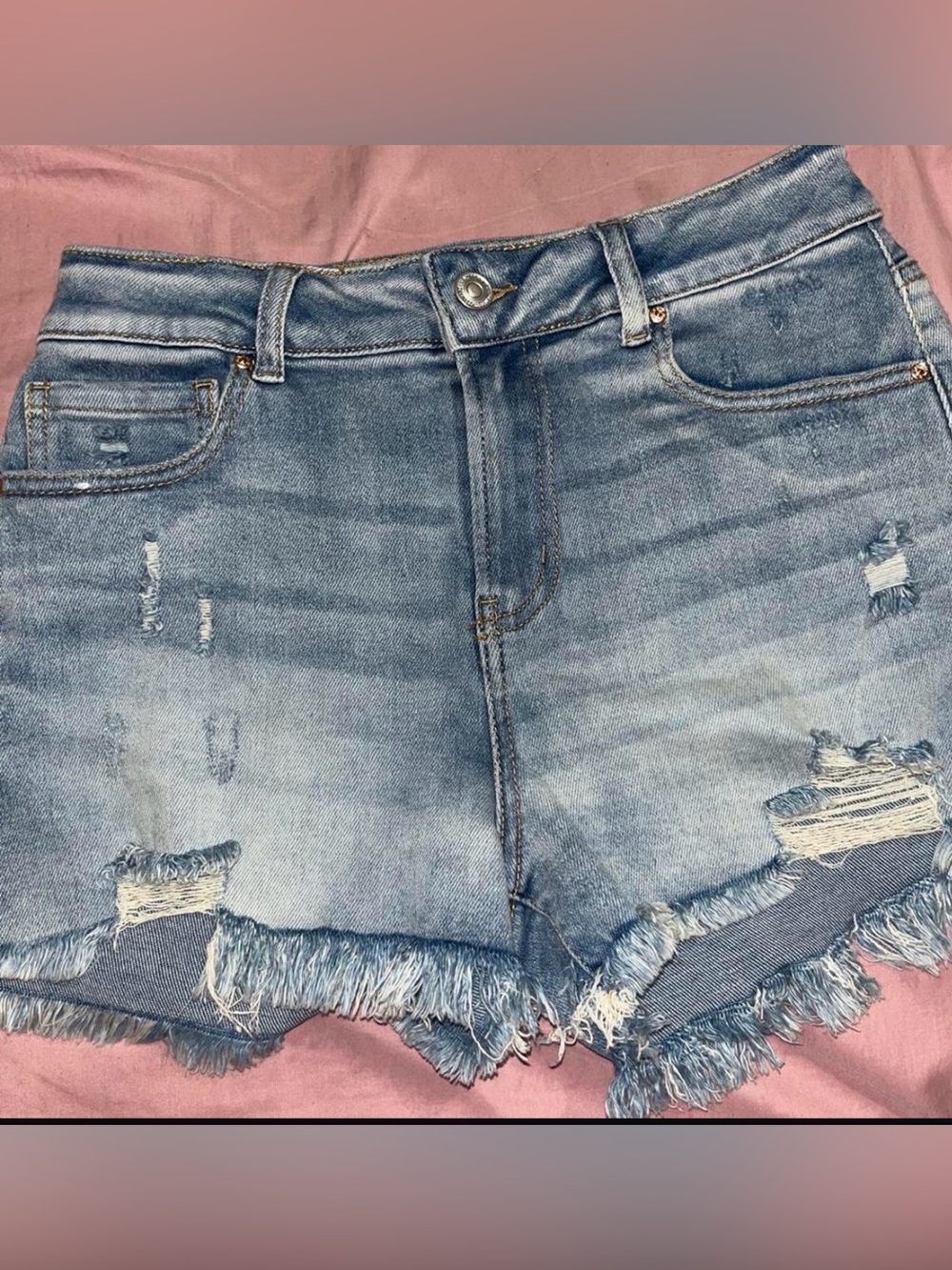 Wax Jean Light Blue Distressed Frayed Hem Shorts